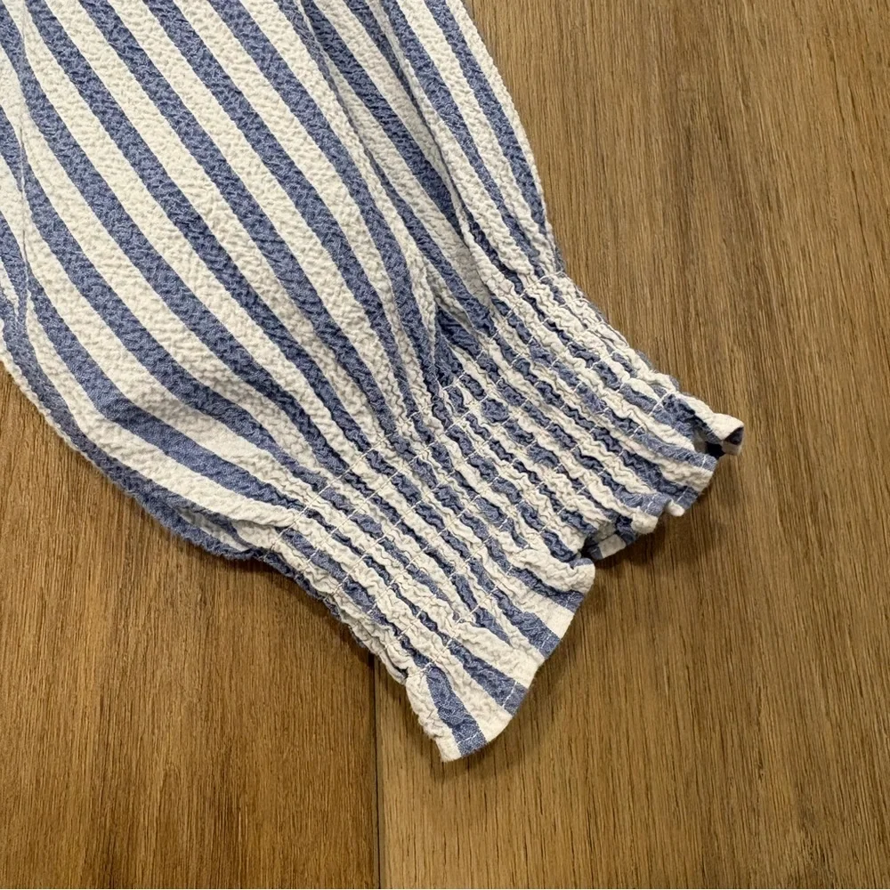 🌟VERONICA BEARD🌟 JEANS CALISTO STRIPED SEERSUCKER BLOUSE BLUE / WHITE M - Picture 7 of 10